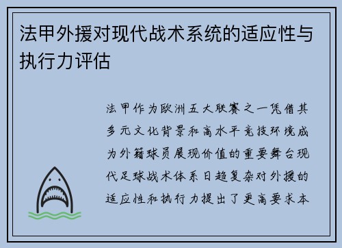 法甲外援对现代战术系统的适应性与执行力评估